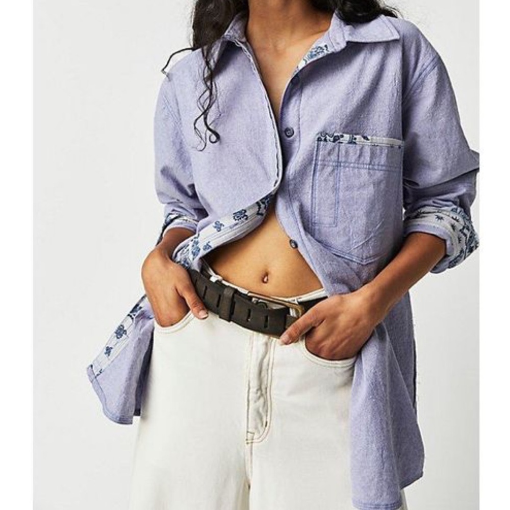 Free People! We the Free Two to One Button Down Shirt in Blue NWT!